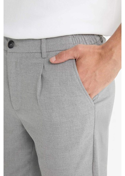 Tailored Regular Fit Beli Lastikli Pileli Cepli Kısa Paça Pantolon E9814AX25AU