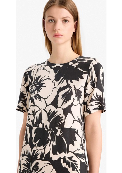 Bisiklet Yaka Çiçek Desenli Kısa Kollu Mini Yazlık Elbise F1834AX25SM