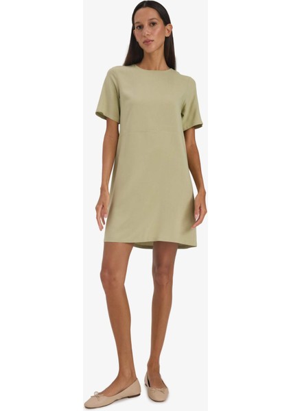 Bisiklet Yaka Basic Düz Kısa Kollu Mini Yazlık Elbise F1835AX25SM