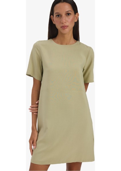 Bisiklet Yaka Basic Düz Kısa Kollu Mini Yazlık Elbise F1835AX25SM