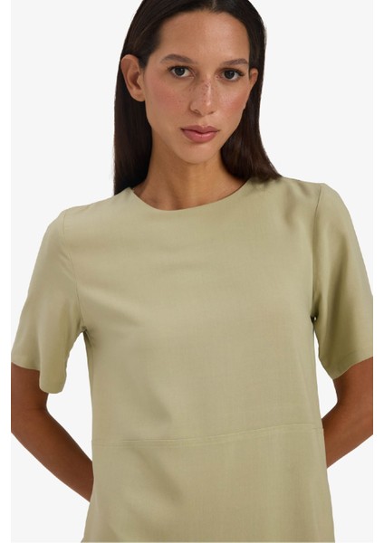 Bisiklet Yaka Basic Düz Kısa Kollu Mini Yazlık Elbise F1835AX25SM