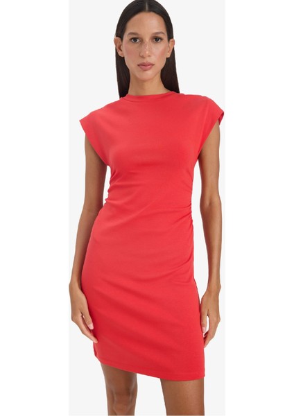 Bodycon Vücudu Saran Bisiklet Yaka Ribana Kolsuz Mini Yazlık Elbise C4513AX25SM