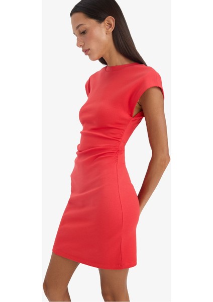 Bodycon Vücudu Saran Bisiklet Yaka Ribana Kolsuz Mini Yazlık Elbise C4513AX25SM