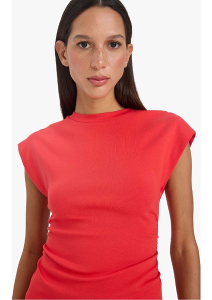 Bodycon Vücudu Saran Bisiklet Yaka Ribana Kolsuz Mini Yazlık Elbise C4513AX25SM