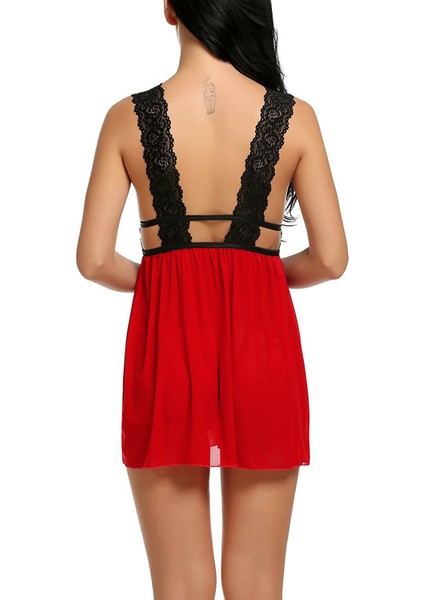 Kadın Kırmızı Dantelli Sırtı Açık Gecelik modelleri