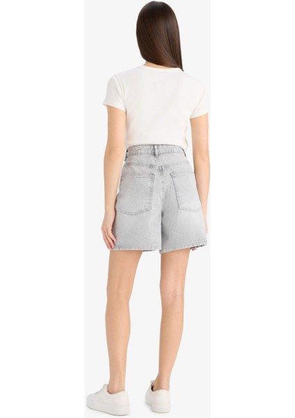 Yüksek Bel Cepli Jean Bermuda Şort E4701AX25SM