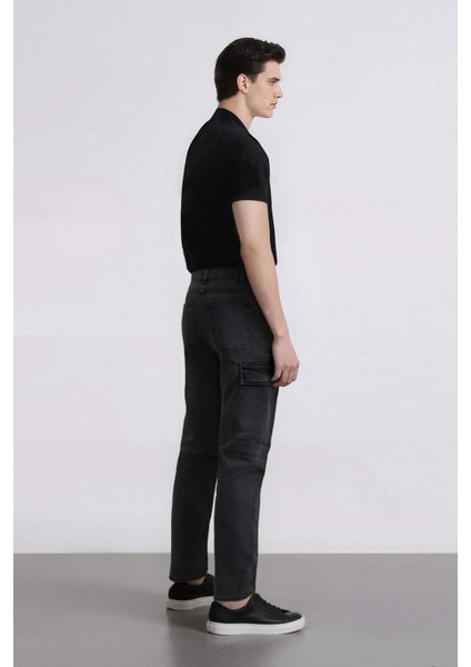 %100 Pamuk Relax Fit Rahat Kesim Düz Paça Kargo Cepli Jean Pantolon F2372AX25SP