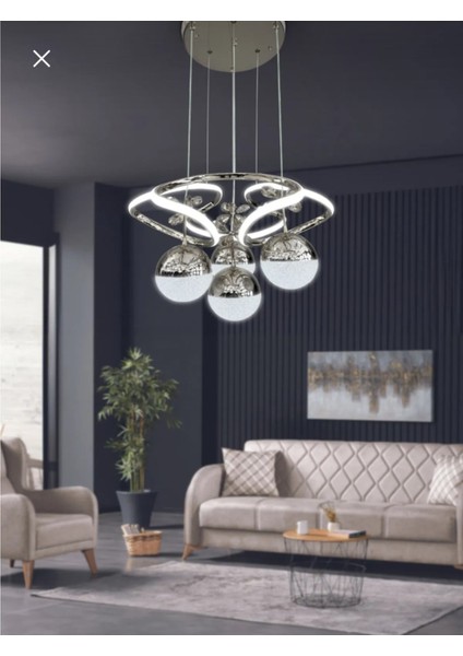 Tokyo 3 Renk Işık Özellikli Şık Modern Krom Kaplama Sarkıt LED Avize Salon A