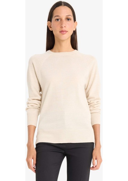 Relax Fit Bisiklet Yaka Basic Düz Triko Kazak I6913AZ25WN