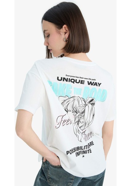 Coool Oversize Geniş Kalıp Bisiklet Yaka Baskılı Kısa Kollu Tişört F2241AX25SM