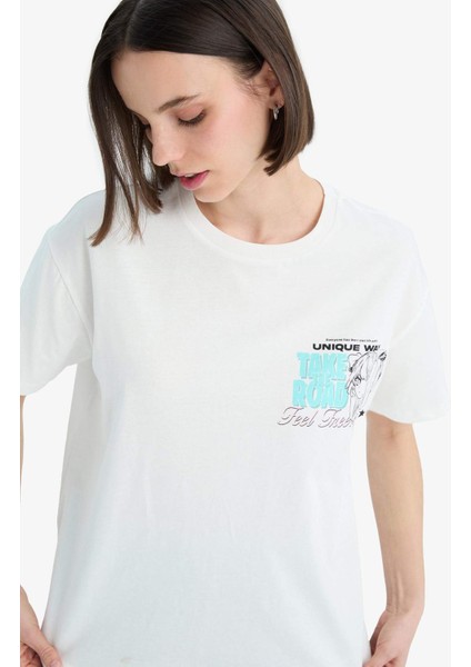 Coool Oversize Geniş Kalıp Bisiklet Yaka Baskılı Kısa Kollu Tişört F2241AX25SM