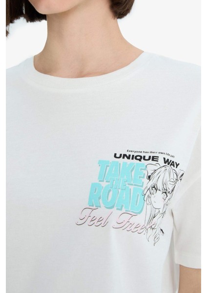 Coool Oversize Geniş Kalıp Bisiklet Yaka Baskılı Kısa Kollu Tişört F2241AX25SM