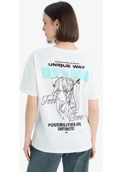 Coool Oversize Geniş Kalıp Bisiklet Yaka Baskılı Kısa Kollu Tişört F2241AX25SM