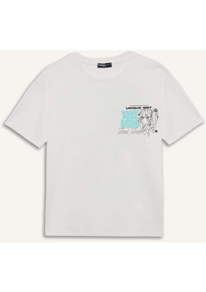 Coool Oversize Geniş Kalıp Bisiklet Yaka Baskılı Kısa Kollu Tişört F2241AX25SM
