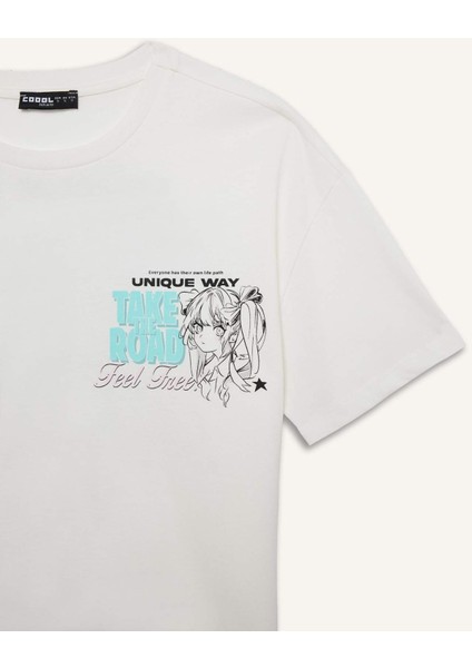 Coool Oversize Geniş Kalıp Bisiklet Yaka Baskılı Kısa Kollu Tişört F2241AX25SM