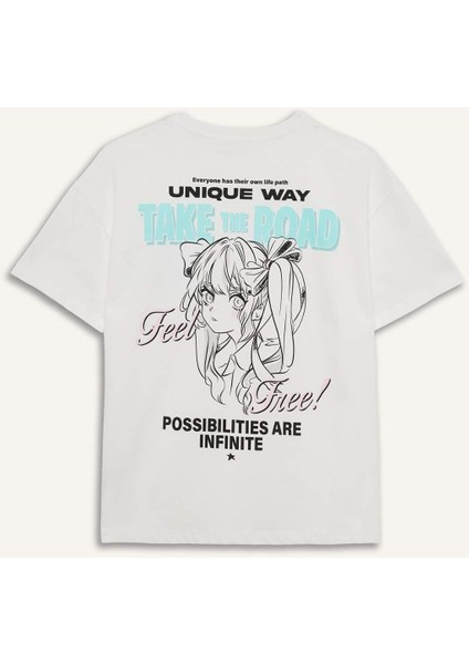 Coool Oversize Geniş Kalıp Bisiklet Yaka Baskılı Kısa Kollu Tişört F2241AX25SM