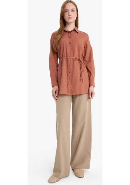 Keten Karışımlı Wide Leg Geniş Paça Flamlı Pantolon E7480AX25SM