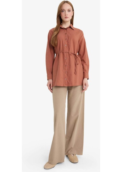 Keten Karışımlı Wide Leg Geniş Paça Flamlı Pantolon E7480AX25SM