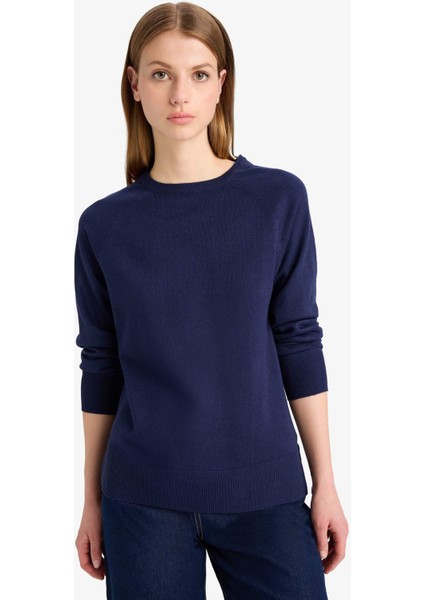 Relax Fit Bisiklet Yaka Basic Düz Triko Kazak I6913AZ25WN