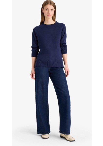 Relax Fit Bisiklet Yaka Basic Düz Triko Kazak I6913AZ25WN