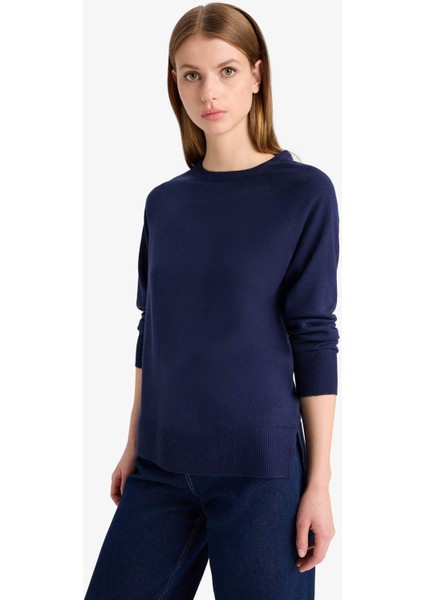 Relax Fit Bisiklet Yaka Basic Düz Triko Kazak I6913AZ25WN