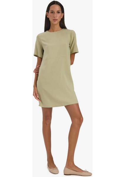 Bisiklet Yaka Basic Düz Kısa Kollu Mini Yazlık Elbise F1835AX25SM