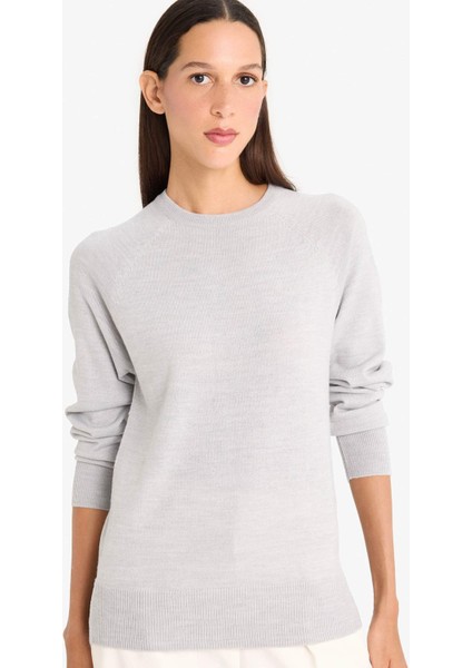 Relax Fit Bisiklet Yaka Basic Düz Triko Kazak I6913AZ25WN