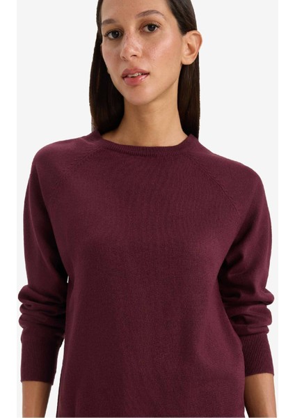 Relax Fit Bisiklet Yaka Basic Düz Triko Kazak