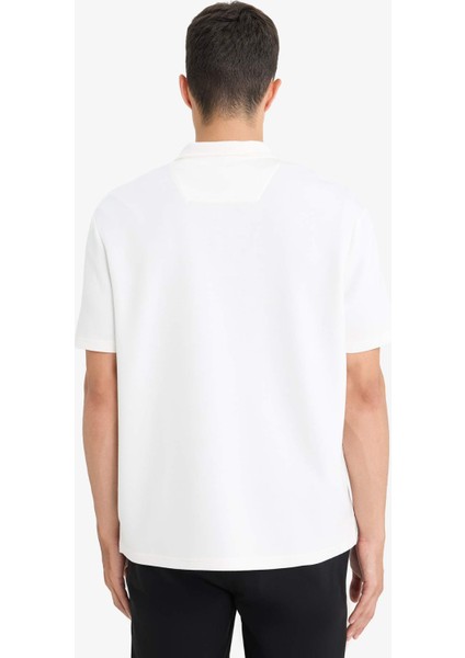 Regular Fit Dik Yaka Yarım Fermuarlı Modal Karışımlı Ağır Kumaş Kısa Kollu Tişört B6502AX25AU