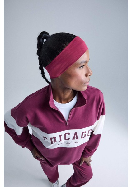 Fit NBA Chicago Bulls Oversize GEniş Kalıp Yarım Fermuarlı Sporcu Sweatshirt E8946AX25AU