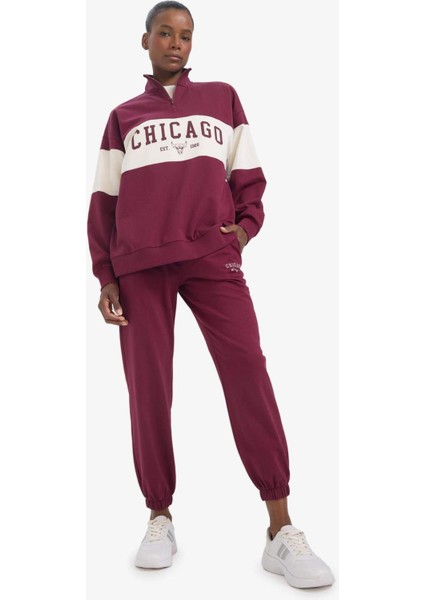 Fit NBA Chicago Bulls Oversize GEniş Kalıp Yarım Fermuarlı Sporcu Sweatshirt E8946AX25AU