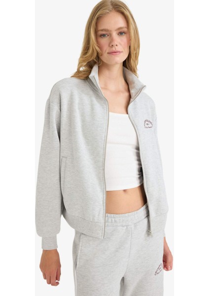 Relax Fit Yarım Balıkçı Yaka Baskılı Kalın Fermuarlı Sweatshirt E9507AX25AU