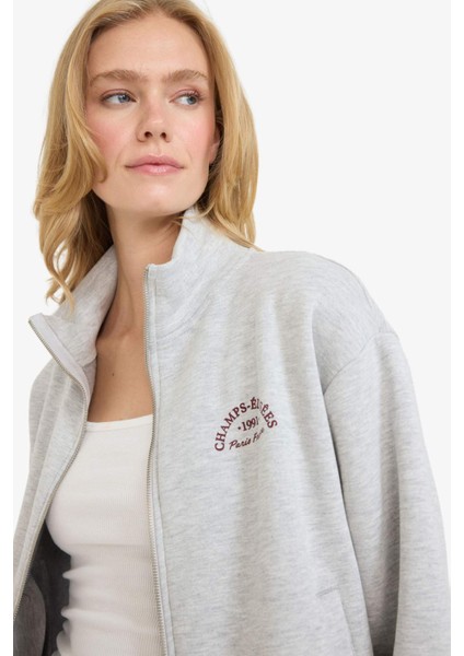 Relax Fit Yarım Balıkçı Yaka Baskılı Kalın Fermuarlı Sweatshirt E9507AX25AU