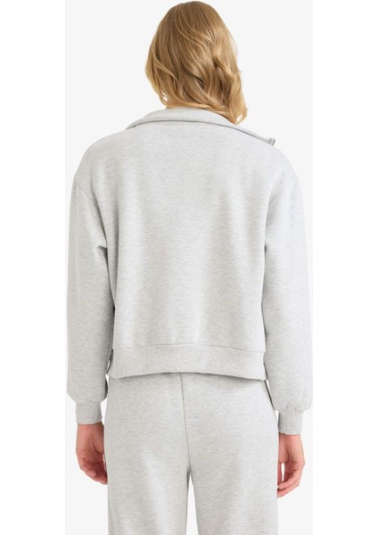 Relax Fit Yarım Balıkçı Yaka Baskılı Kalın Fermuarlı Sweatshirt E9507AX25AU