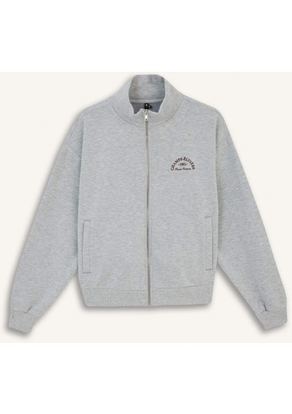 Relax Fit Yarım Balıkçı Yaka Baskılı Kalın Fermuarlı Sweatshirt E9507AX25AU