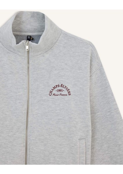 Relax Fit Yarım Balıkçı Yaka Baskılı Kalın Fermuarlı Sweatshirt E9507AX25AU