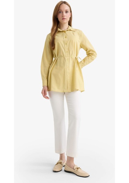 Regular Fit Poplin Bağlamalı Uzun Kollu Gömlek Tunik D4160AX25SM