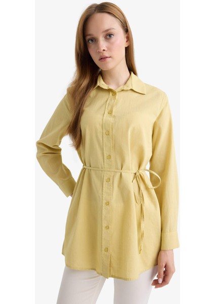 Regular Fit Poplin Bağlamalı Uzun Kollu Gömlek Tunik D4160AX25SM