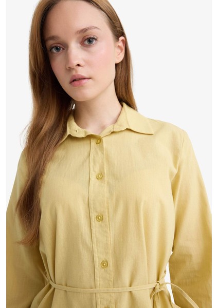 Regular Fit Poplin Bağlamalı Uzun Kollu Gömlek Tunik D4160AX25SM