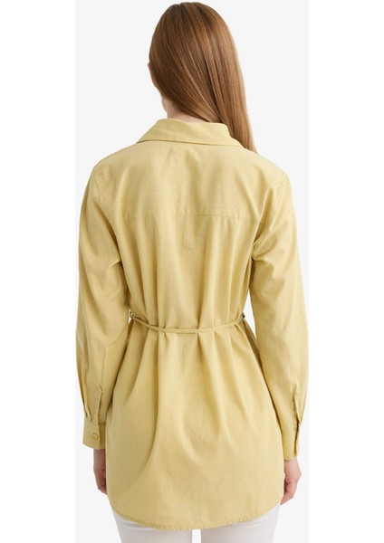 Regular Fit Poplin Bağlamalı Uzun Kollu Gömlek Tunik D4160AX25SM