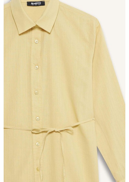 Regular Fit Poplin Bağlamalı Uzun Kollu Gömlek Tunik D4160AX25SM
