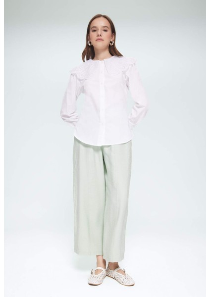 Regular Fit Geniş Yakalı Poplin Uzun Kollu Tesettür Gömlek Tunik F2731AX25SM