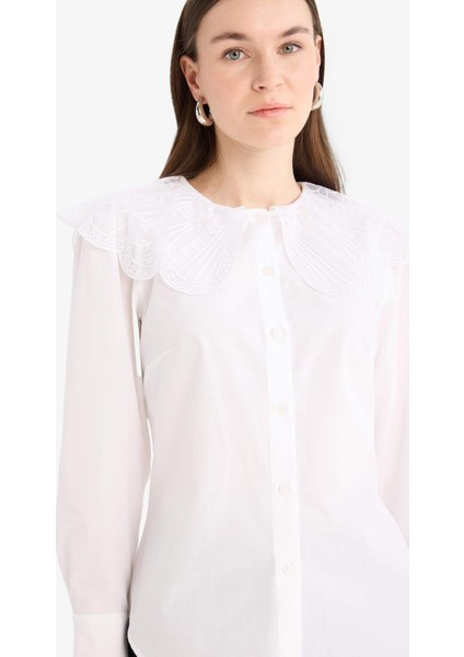 Regular Fit Geniş Yakalı Poplin Uzun Kollu Tesettür Gömlek Tunik F2731AX25SM