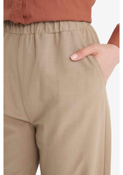 Keten Karışımlı Wide Leg Geniş Paça Flamlı Pantolon E7480AX25SM