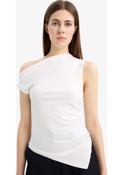 Slim Fit Dar Kesim Tek Omuzlu Ribana Bluz F2453AX25SM