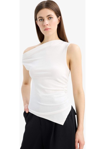Slim Fit Dar Kesim Tek Omuzlu Ribana Bluz F2453AX25SM