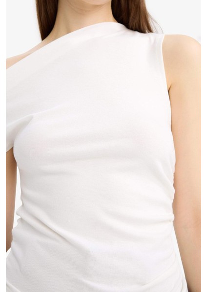 Slim Fit Dar Kesim Tek Omuzlu Ribana Bluz F2453AX25SM