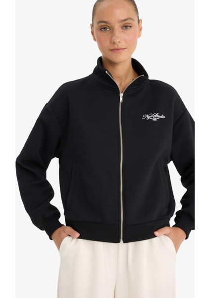 Relax Fit Kolej Yaka Baskılı Bomber Hırka F0310AX25AU