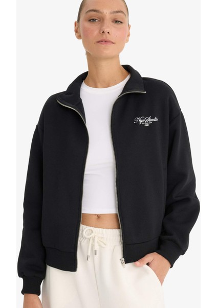 Relax Fit Kolej Yaka Baskılı Bomber Hırka F0310AX25AU