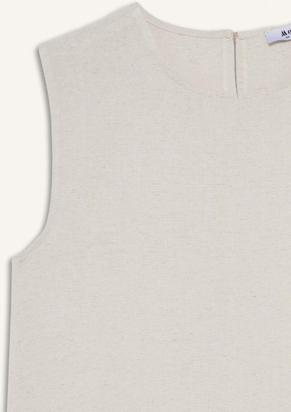 Regular Fit Bisiklet Yaka Basic Düz Keten Karışımlı Kolsuz Tunik D2953AX25SM